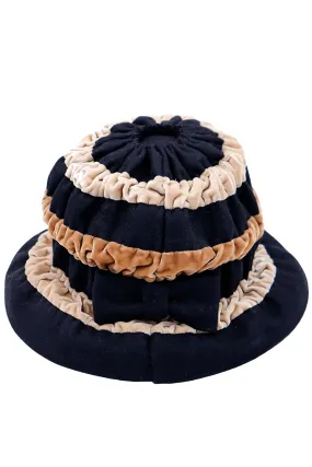 1960s Vintage Sally Vielon Ruffled Velvet Tri Color Hat With Bow