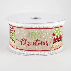 2.5" Peeking Elf Fuzzy Edge Ribbon: Light Natural (10 Yards)