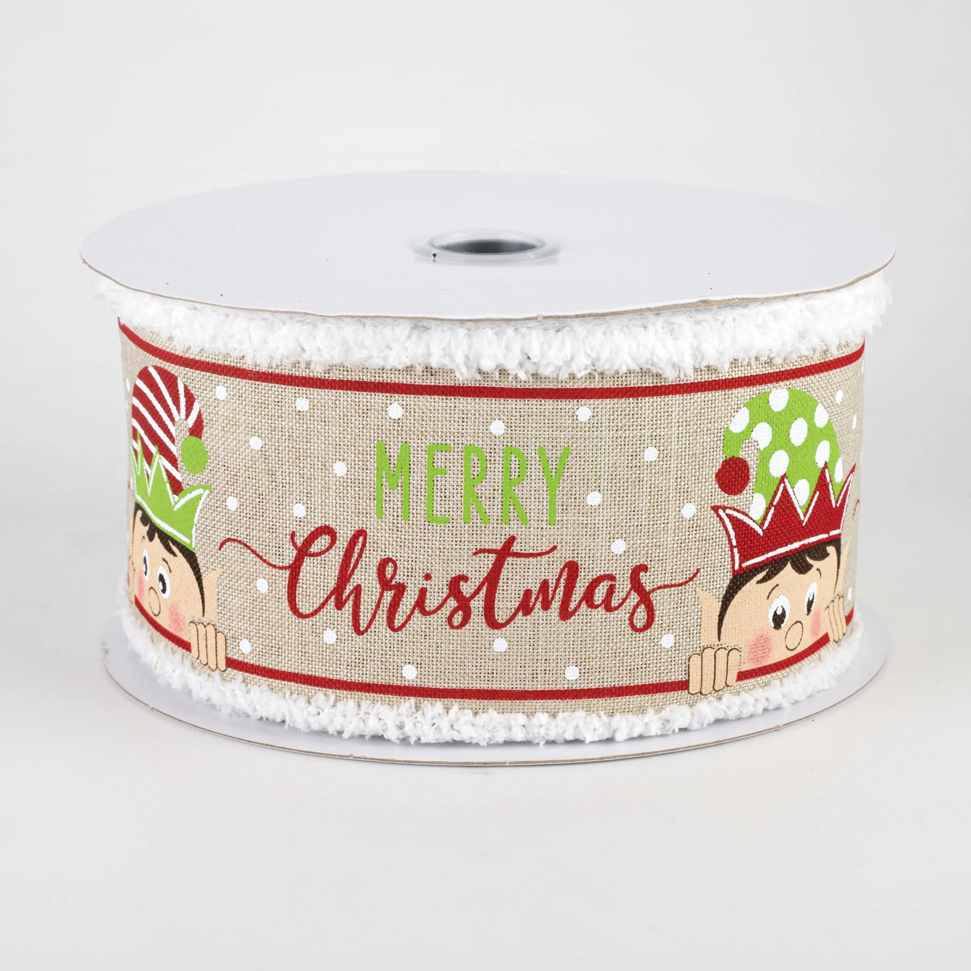 2.5" Peeking Elf Fuzzy Edge Ribbon: Light Natural (10 Yards)