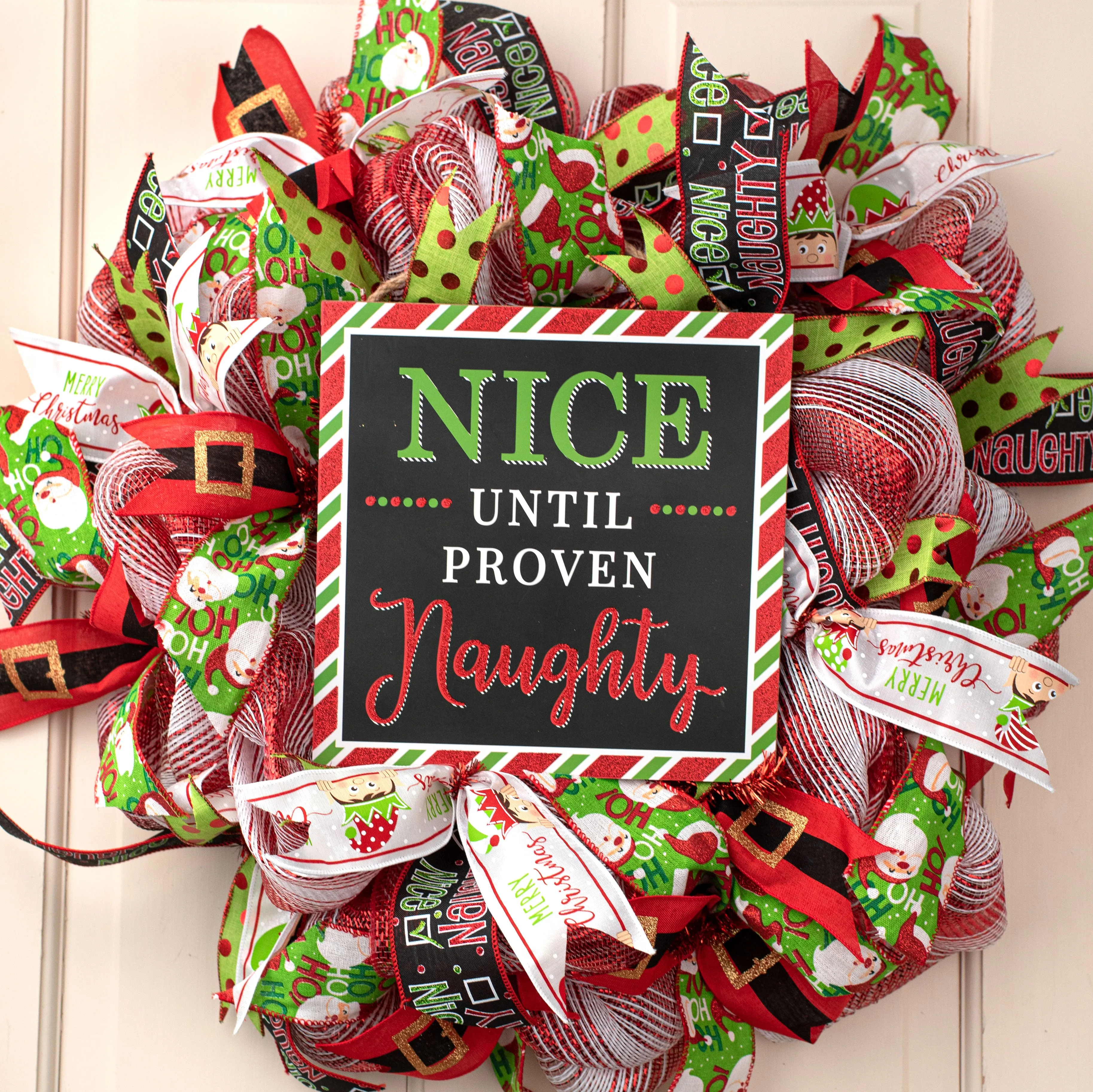 2.5" Peeking Elf Ribbon: White Satin (10 Yards)
