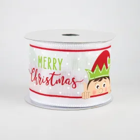 2.5" Peeking Elf Ribbon: White Satin (10 Yards)