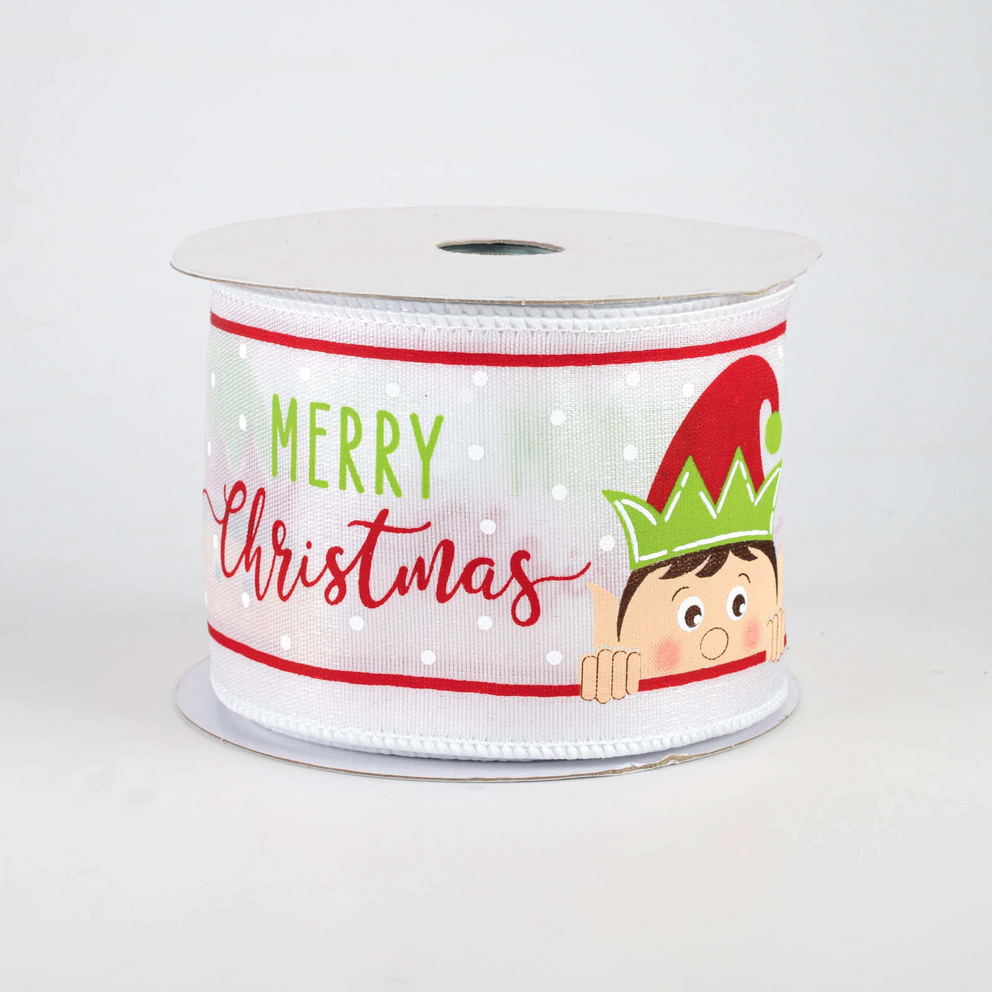2.5" Peeking Elf Ribbon: White Satin (10 Yards)