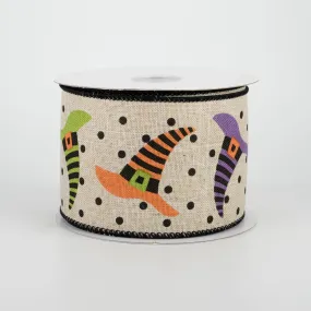 2.5" Witch Hat & Polka Dot Ribbon: Natural (10 Yards)