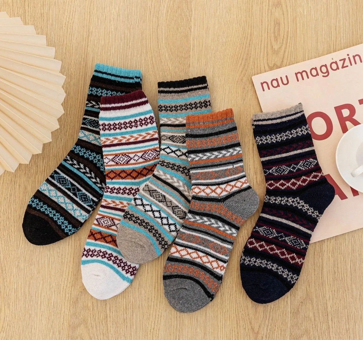 (5 PAIRS)Owlkay National Style Breathable Socks