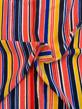 Abraham Vertical Striped Printed Silk Jacquard - Coral / Yellow / Royal / Navy  / White