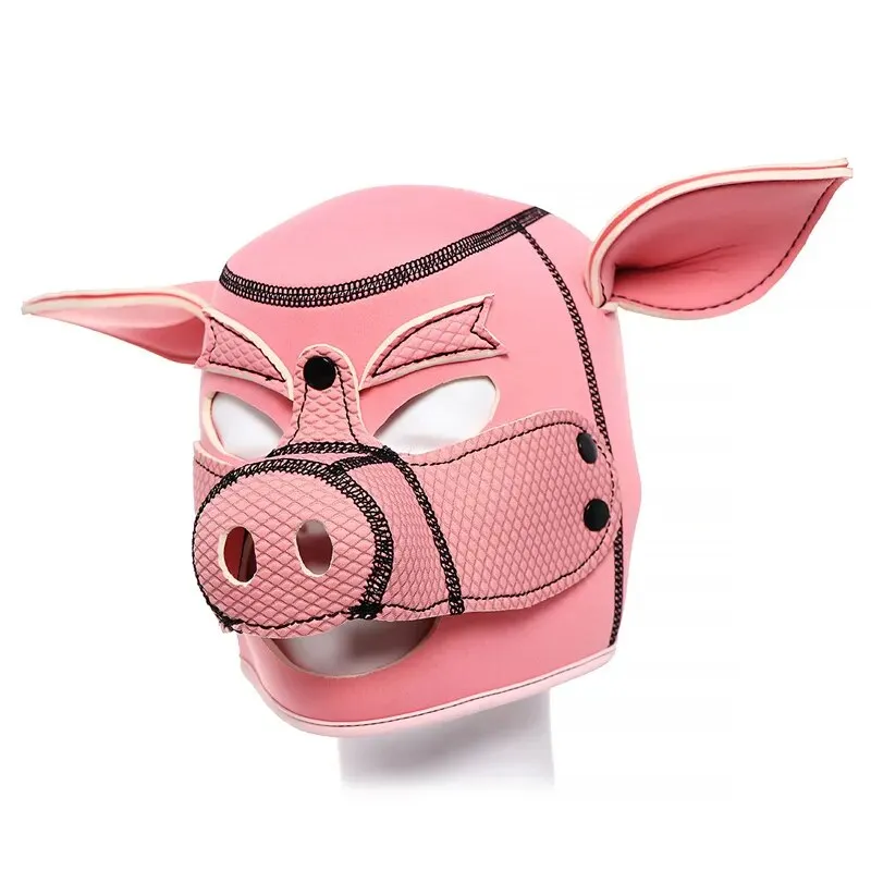 Adult Pet Play Rubber Pig Mask BDSM Fetish Hood