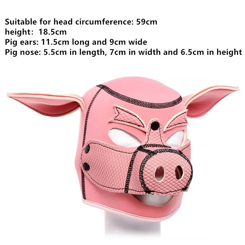 Adult Pet Play Rubber Pig Mask BDSM Fetish Hood