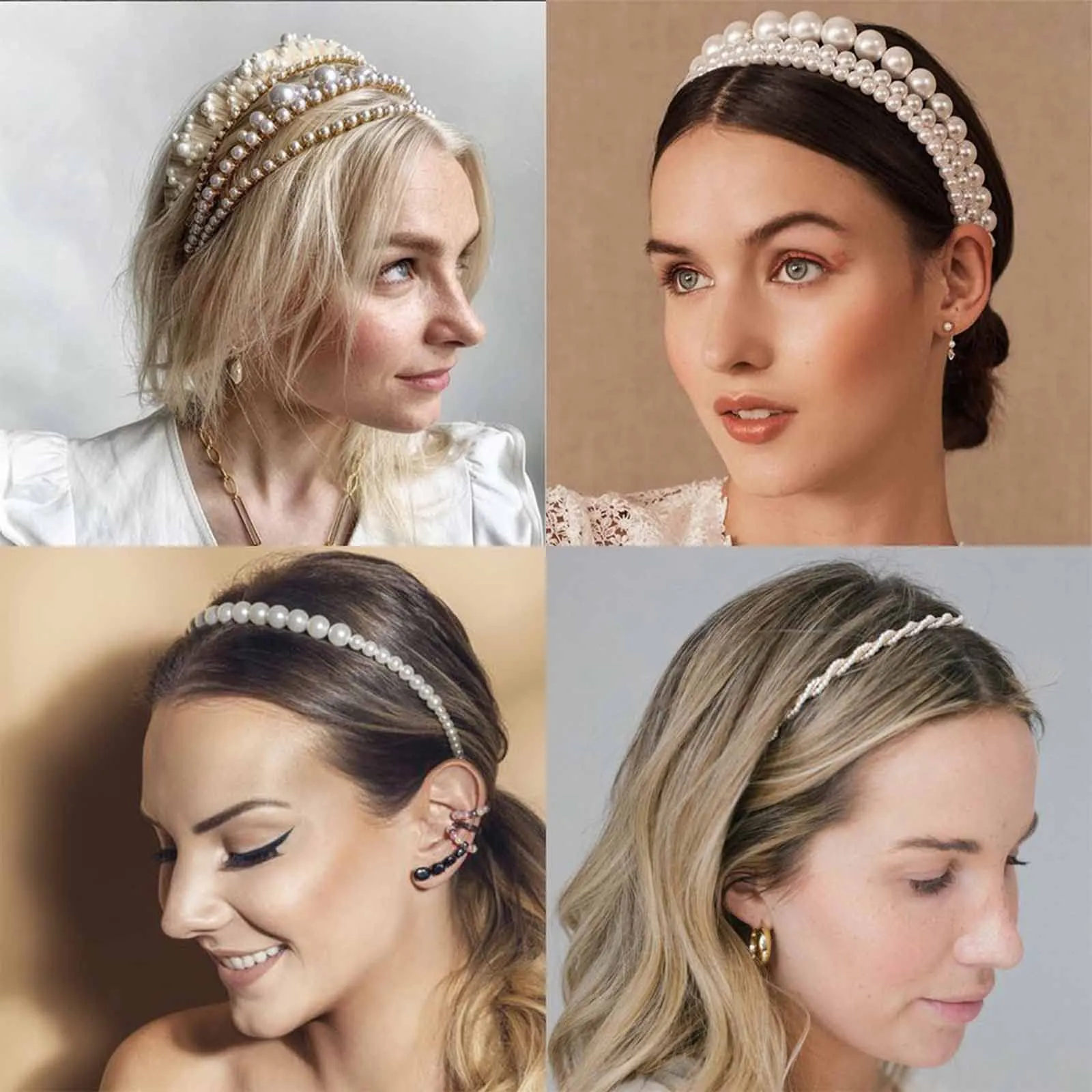 Andelaisi Boho Pearl Headband Clips - Vintage Braided Hoop Headwear with White Pearl Accents, Twist Hairpiece, Hair Accessories for Women and Girls
