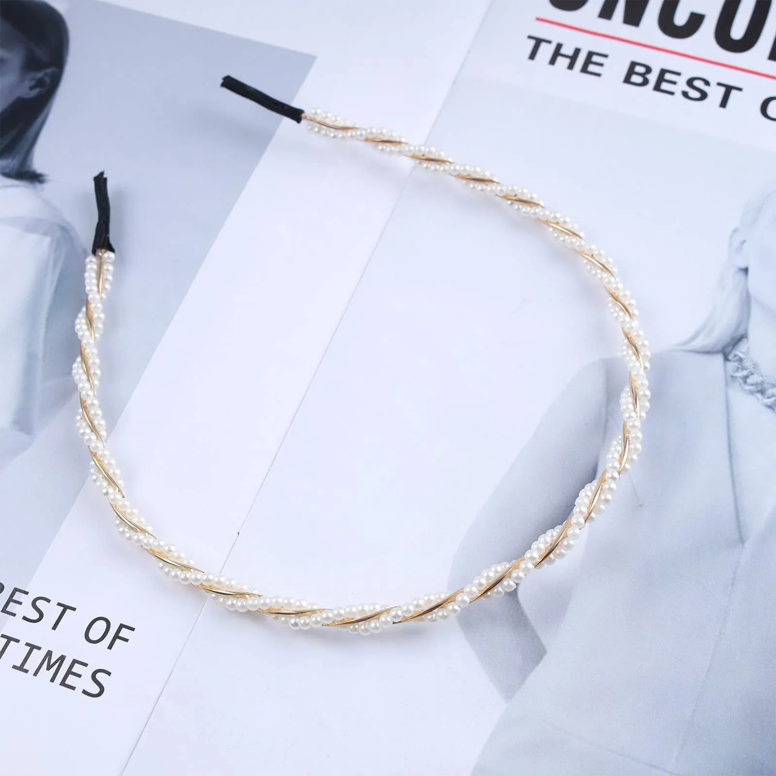 Andelaisi Boho Pearl Headband Clips - Vintage Braided Hoop Headwear with White Pearl Accents, Twist Hairpiece, Hair Accessories for Women and Girls