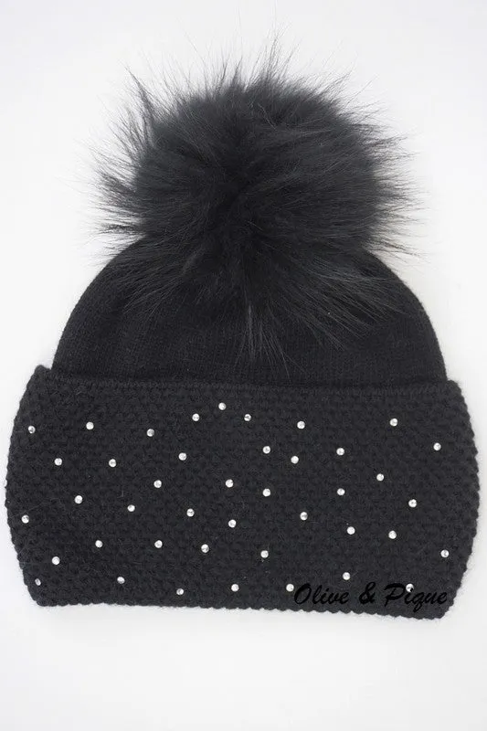 Angora Beanie w/Fox Fur Pom