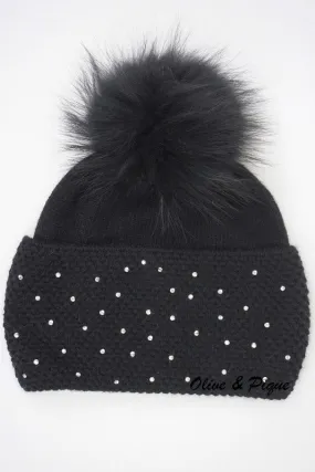 Angora Beanie w/Fox Fur Pom