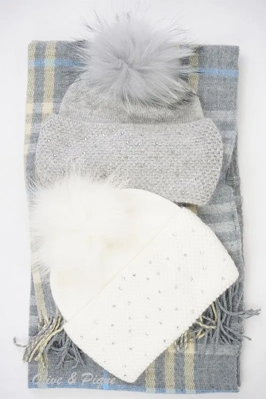 Angora Beanie w/Fox Fur Pom