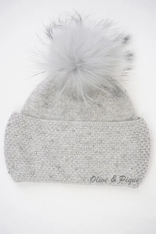 Angora Beanie w/Fox Fur Pom