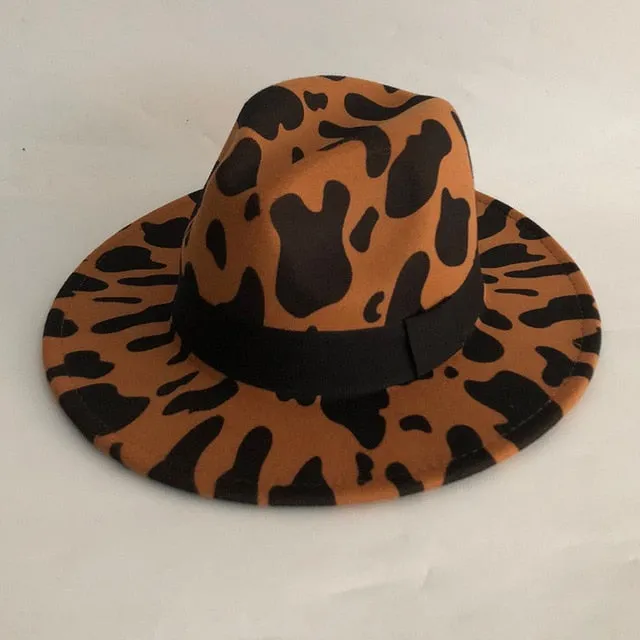 Animal Print Wool Fedora Hat w/ Black Ribbon Womens Accessories