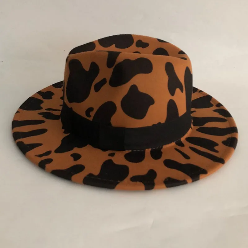 Animal Print Wool Fedora Hat w/ Black Ribbon Womens Accessories