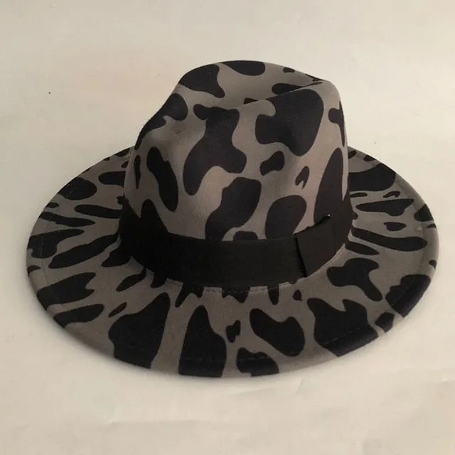 Animal Print Wool Fedora Hat w/ Black Ribbon Womens Accessories