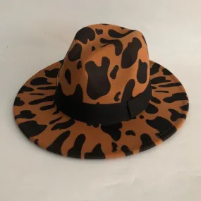 Animal Print Wool Fedora Hat w/ Black Ribbon Womens Accessories