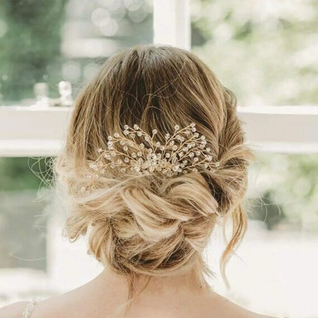 Aukmla Bride Wedding Hair Combs Crystal Hair Piece Flower Hair Accessories Decorative for Women and Girls