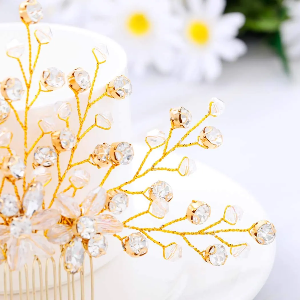 Aukmla Bride Wedding Hair Combs Crystal Hair Piece Flower Hair Accessories Decorative for Women and Girls