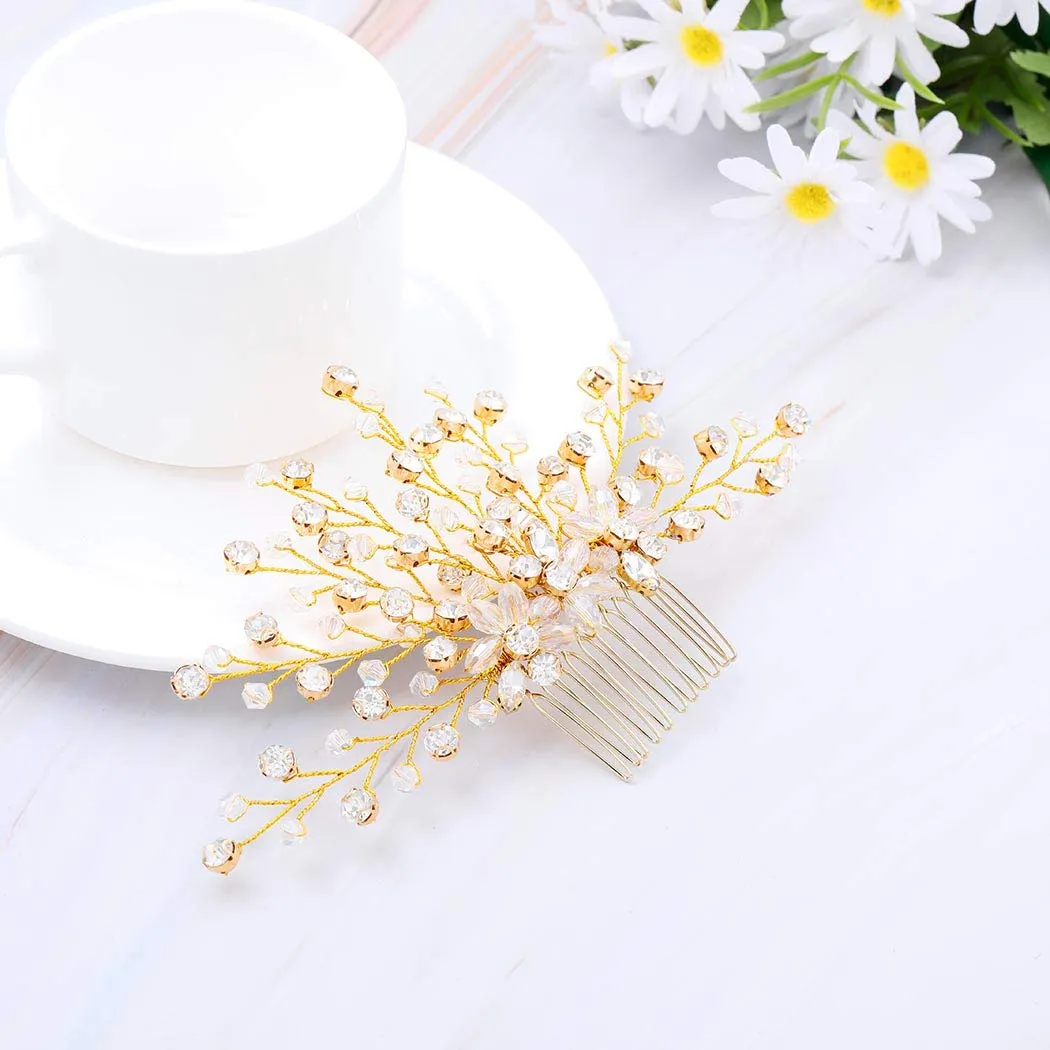 Aukmla Bride Wedding Hair Combs Crystal Hair Piece Flower Hair Accessories Decorative for Women and Girls