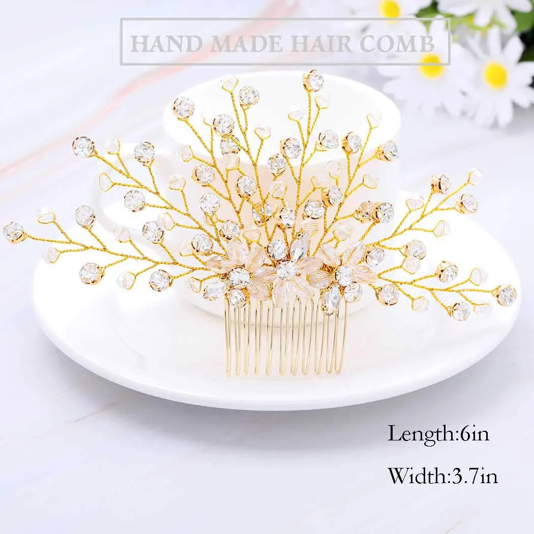 Aukmla Bride Wedding Hair Combs Crystal Hair Piece Flower Hair Accessories Decorative for Women and Girls