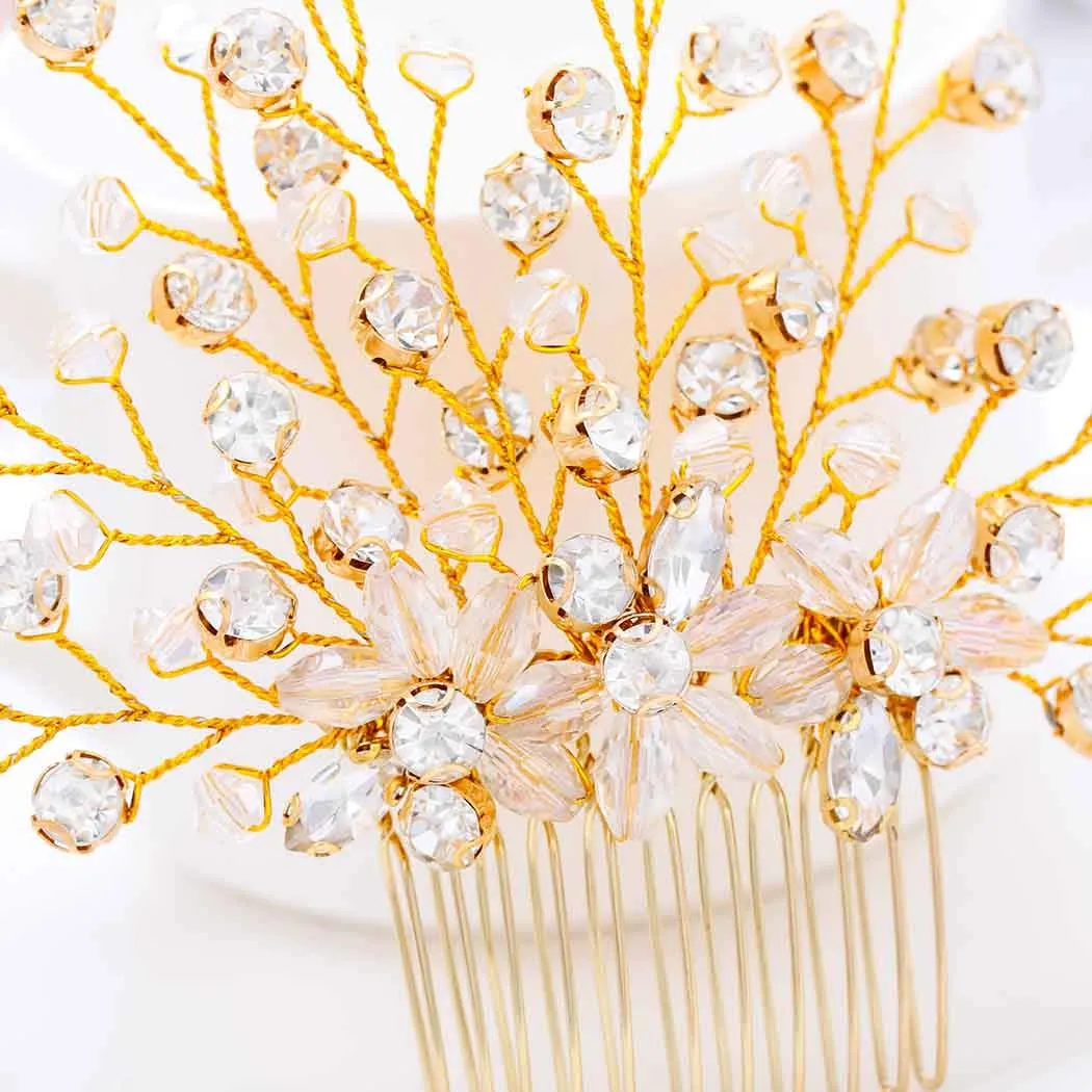 Aukmla Bride Wedding Hair Combs Crystal Hair Piece Flower Hair Accessories Decorative for Women and Girls