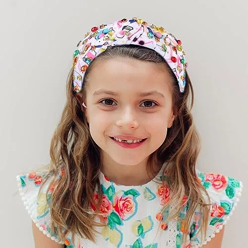 Back to School Headband Colorful Crystal Beads Knotted Headband Cute School Teacher Pattern Top Knot Twist Hairband Headpieces Boho Spring Summer Headband Hair Accessories for Teacher Student (back to