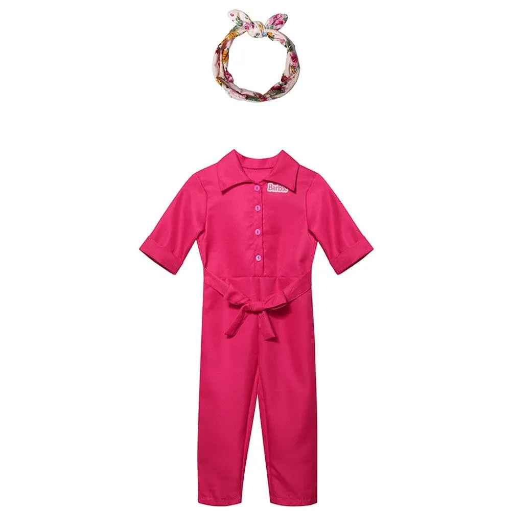 Barbie Movie Margot Barbie Pink Jumpsuit Kids Outfits Cosplay Costume