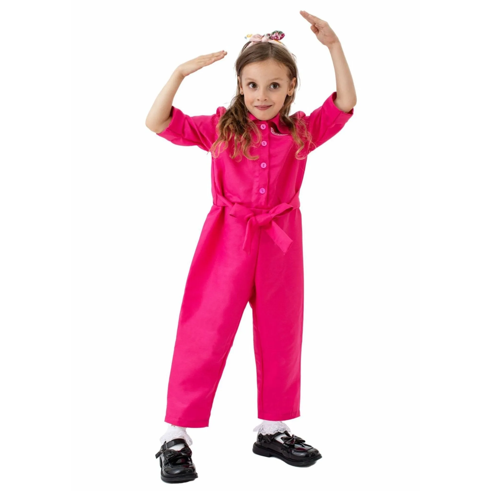 Barbie Movie Margot Barbie Pink Jumpsuit Kids Outfits Cosplay Costume