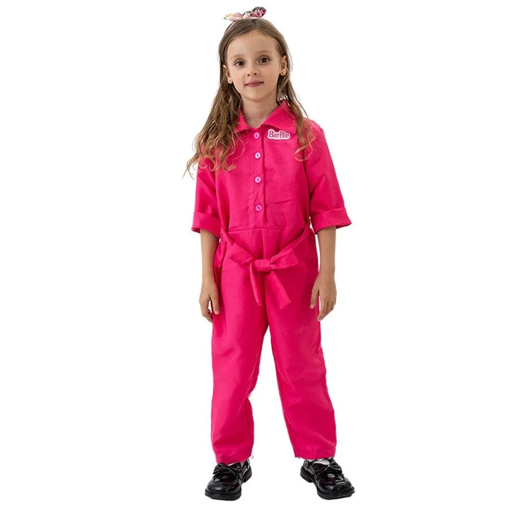 Barbie Movie Margot Barbie Pink Jumpsuit Kids Outfits Cosplay Costume
