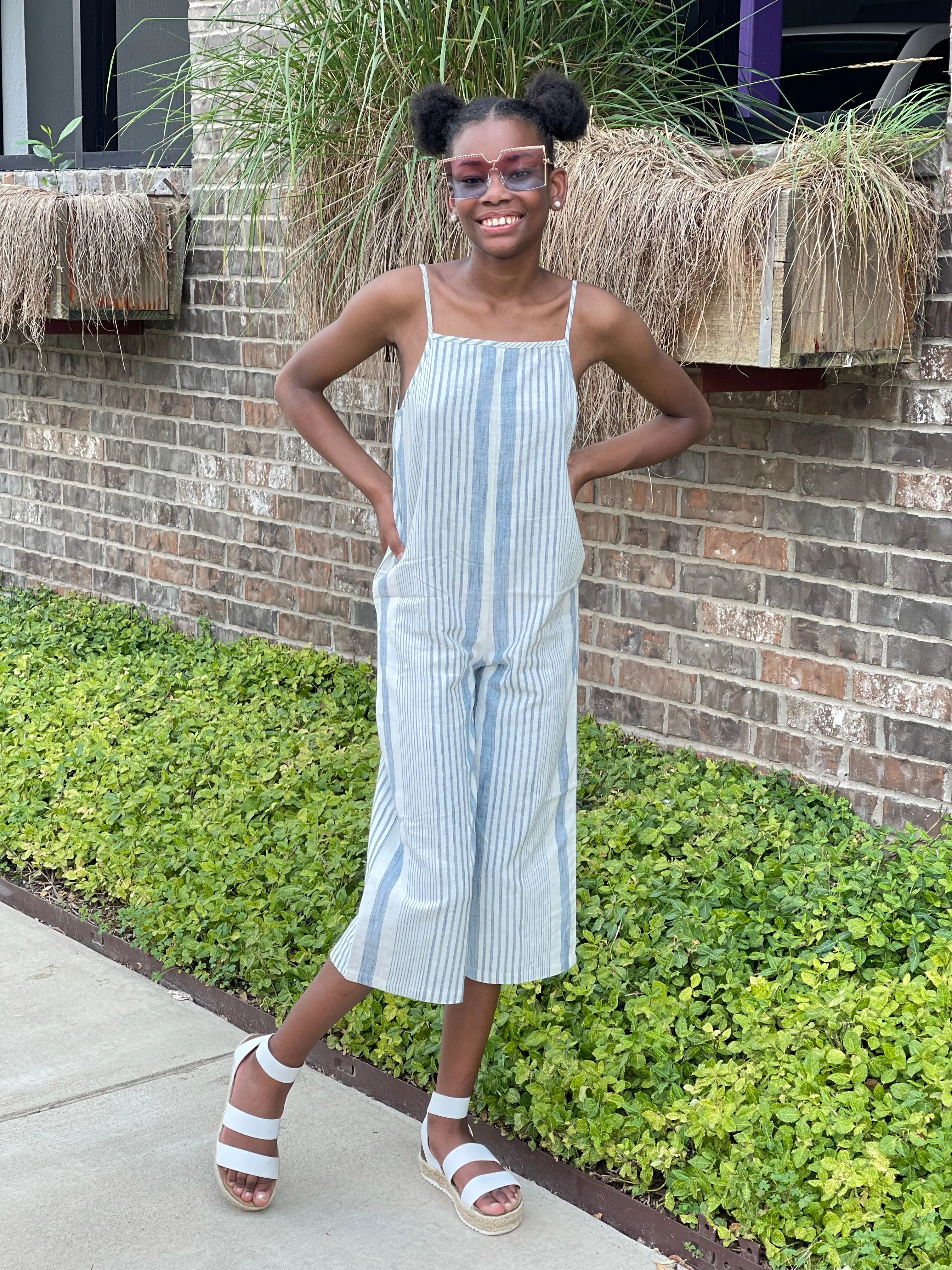 Blue & White Striped Jumpsuit
