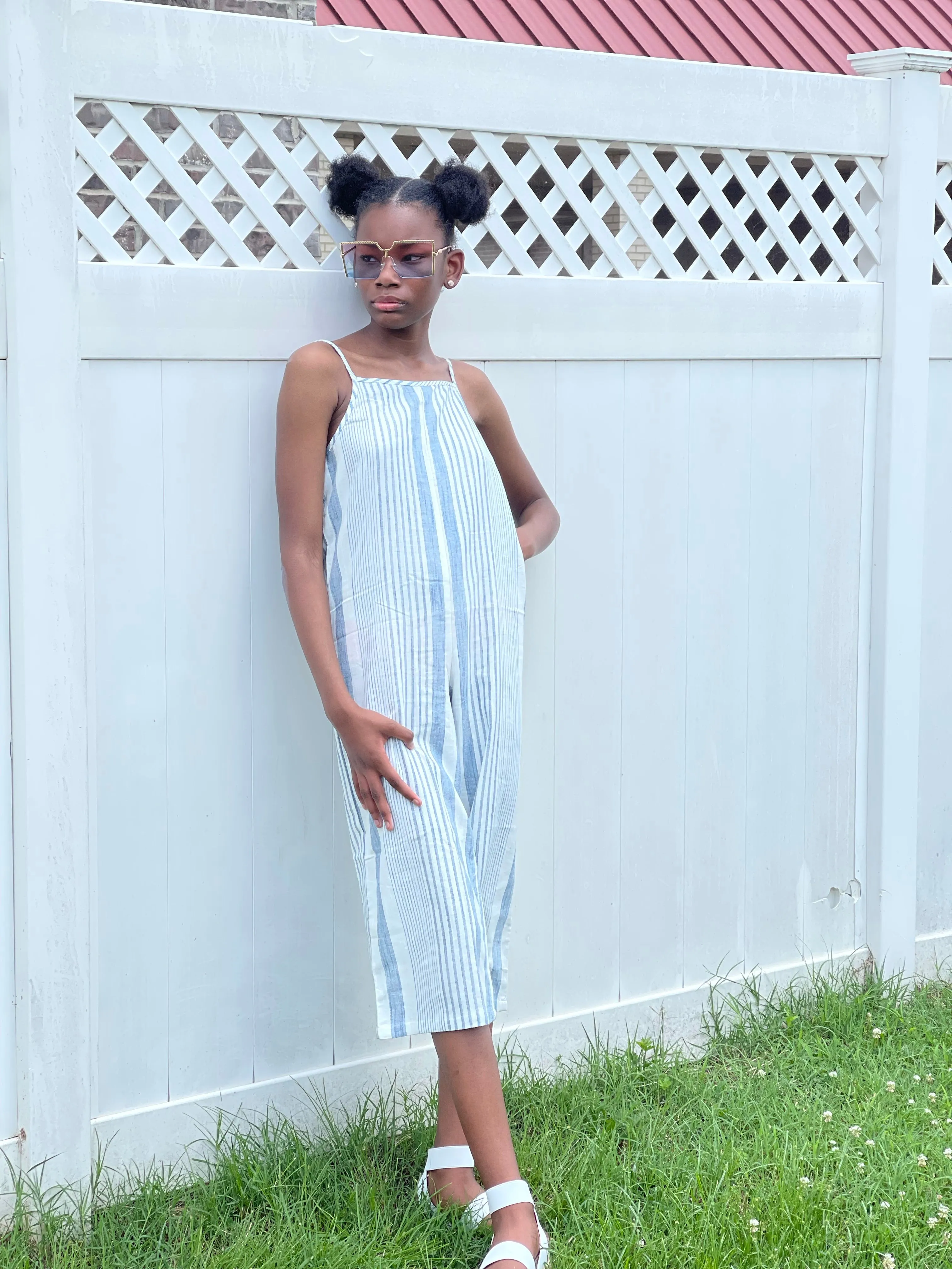 Blue & White Striped Jumpsuit