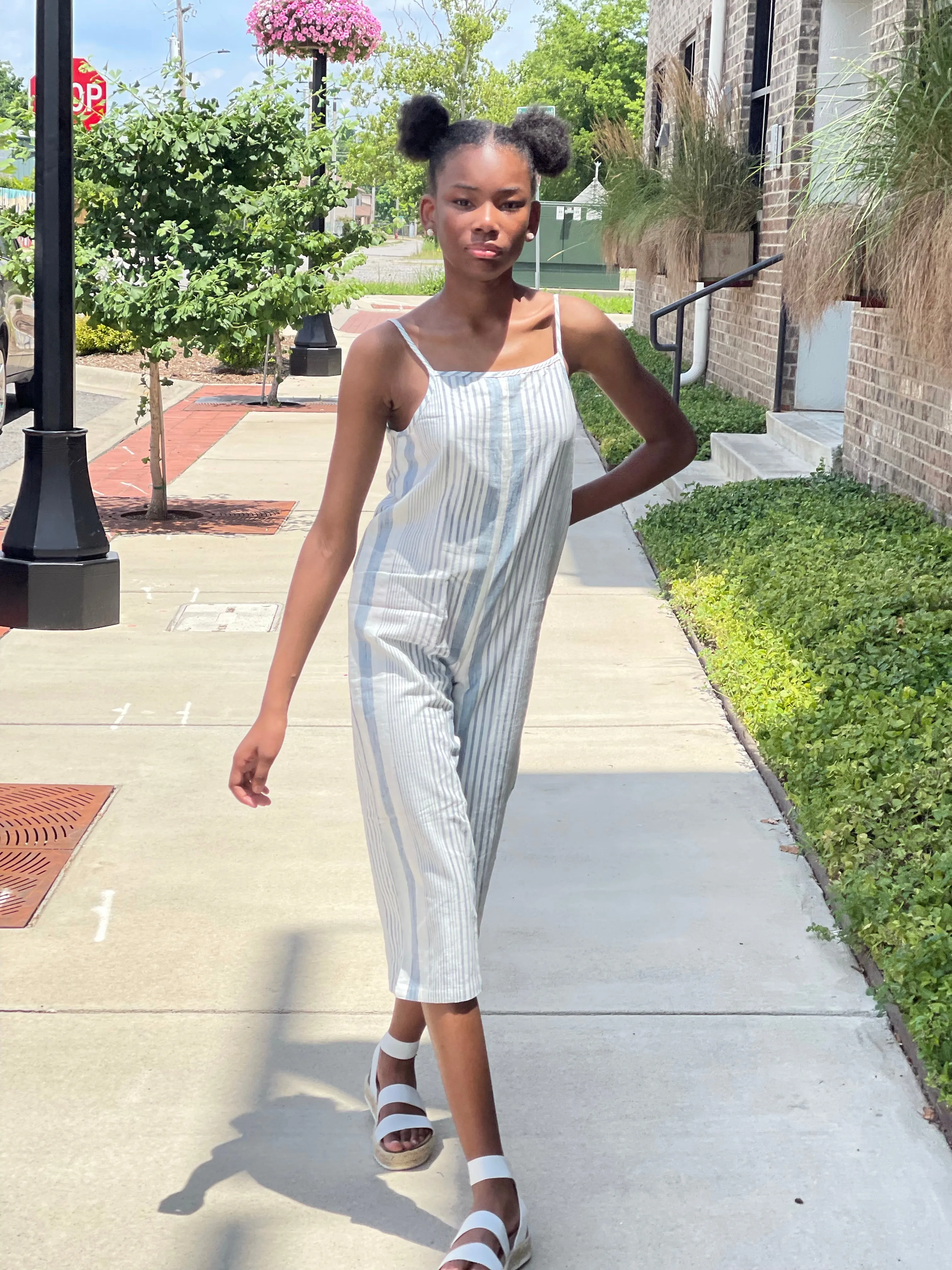 Blue & White Striped Jumpsuit