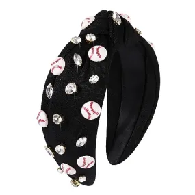 boderier Game Day Headband Baseball Knotted Headband for Women Bejeweled Sports Hairband Crystal Embellished Wide Top Knot Headband Game Day Accessories Gifts (Black)
