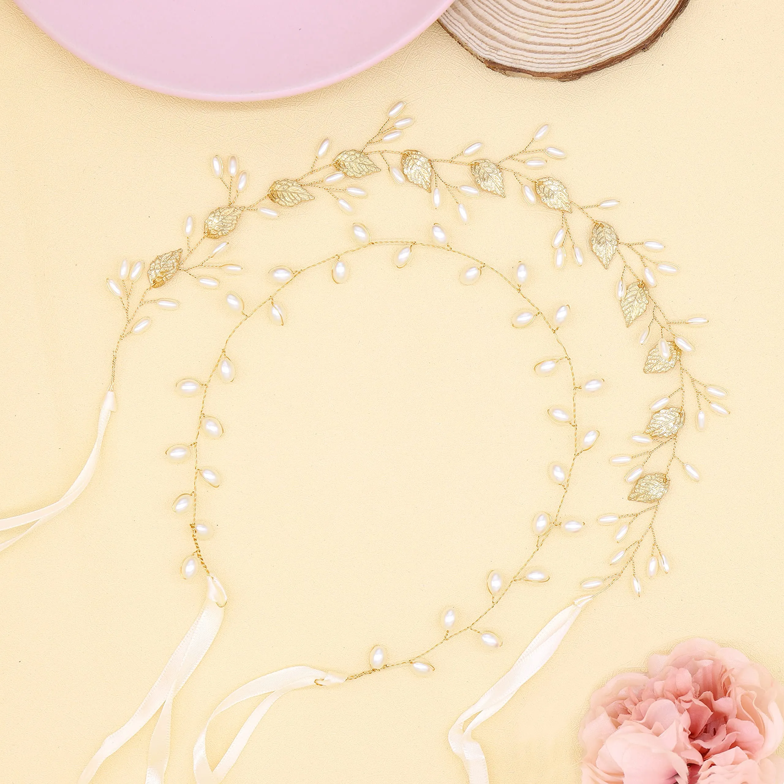Braveamor Bridal Headpiece Headband Wedding Hair Vine with Pearls Bridal Headpiece Wedding Hair Accessories for Brides Bridesmaids Flower Girls (4 Pack)(Pattern 4-Gold)