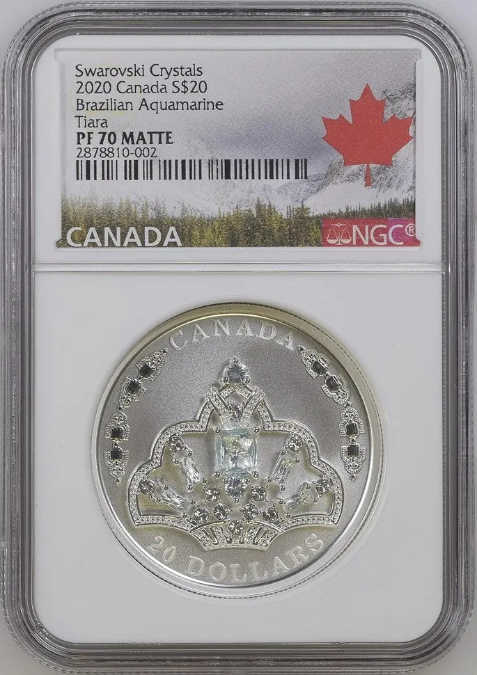 Canada Silver 2020 $20 Brazilian Aquamarine Tiara - Tiara Themed PF 1.009oz, .9999