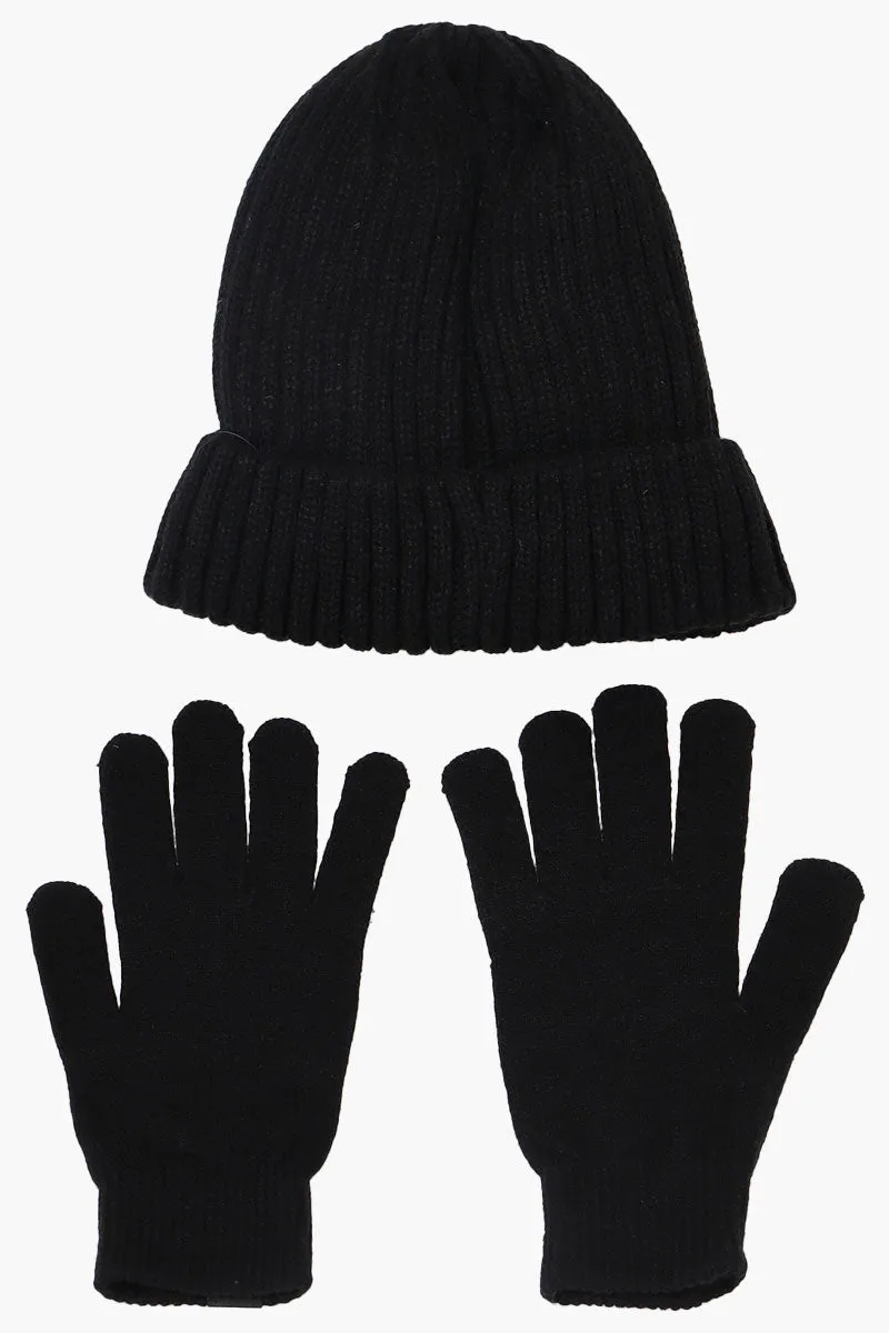 Canada Weather Gear Gloves Cuffed Beanie Hat Set - Black