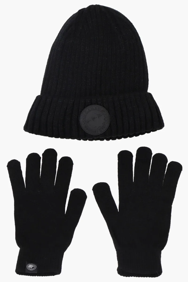 Canada Weather Gear Gloves Cuffed Beanie Hat Set - Black