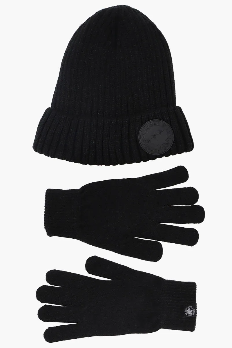 Canada Weather Gear Gloves Cuffed Beanie Hat Set - Black