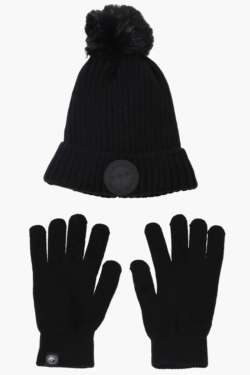 Canada Weather Gear Gloves Pom Pom Hat Set - Black