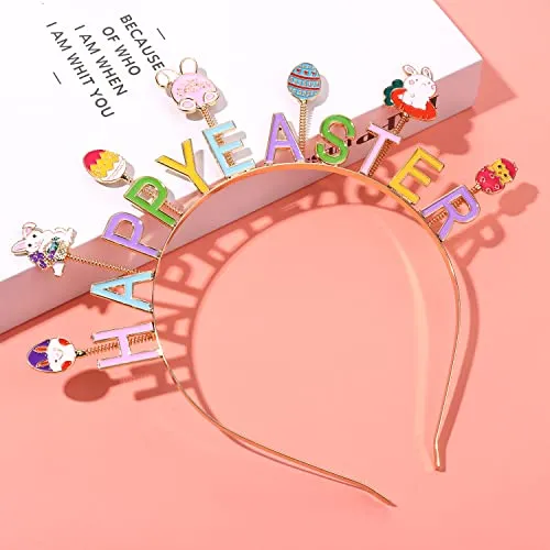 CEALXHENY Easter Headbands for Women, Cute Rabbit Bunny Hairbands, Enamel Rhinestone Happy Easter Headwear Spring Easter Hair Accessory Party Favors (Easter A)