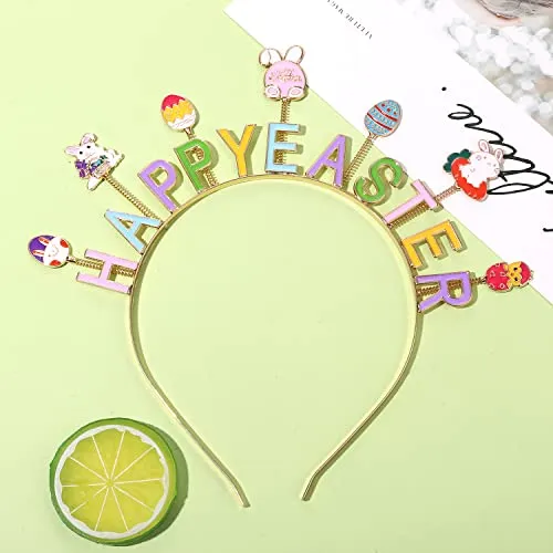 CEALXHENY Easter Headbands for Women, Cute Rabbit Bunny Hairbands, Enamel Rhinestone Happy Easter Headwear Spring Easter Hair Accessory Party Favors (Easter A)