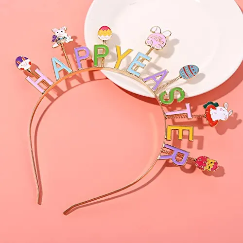 CEALXHENY Easter Headbands for Women, Cute Rabbit Bunny Hairbands, Enamel Rhinestone Happy Easter Headwear Spring Easter Hair Accessory Party Favors (Easter A)