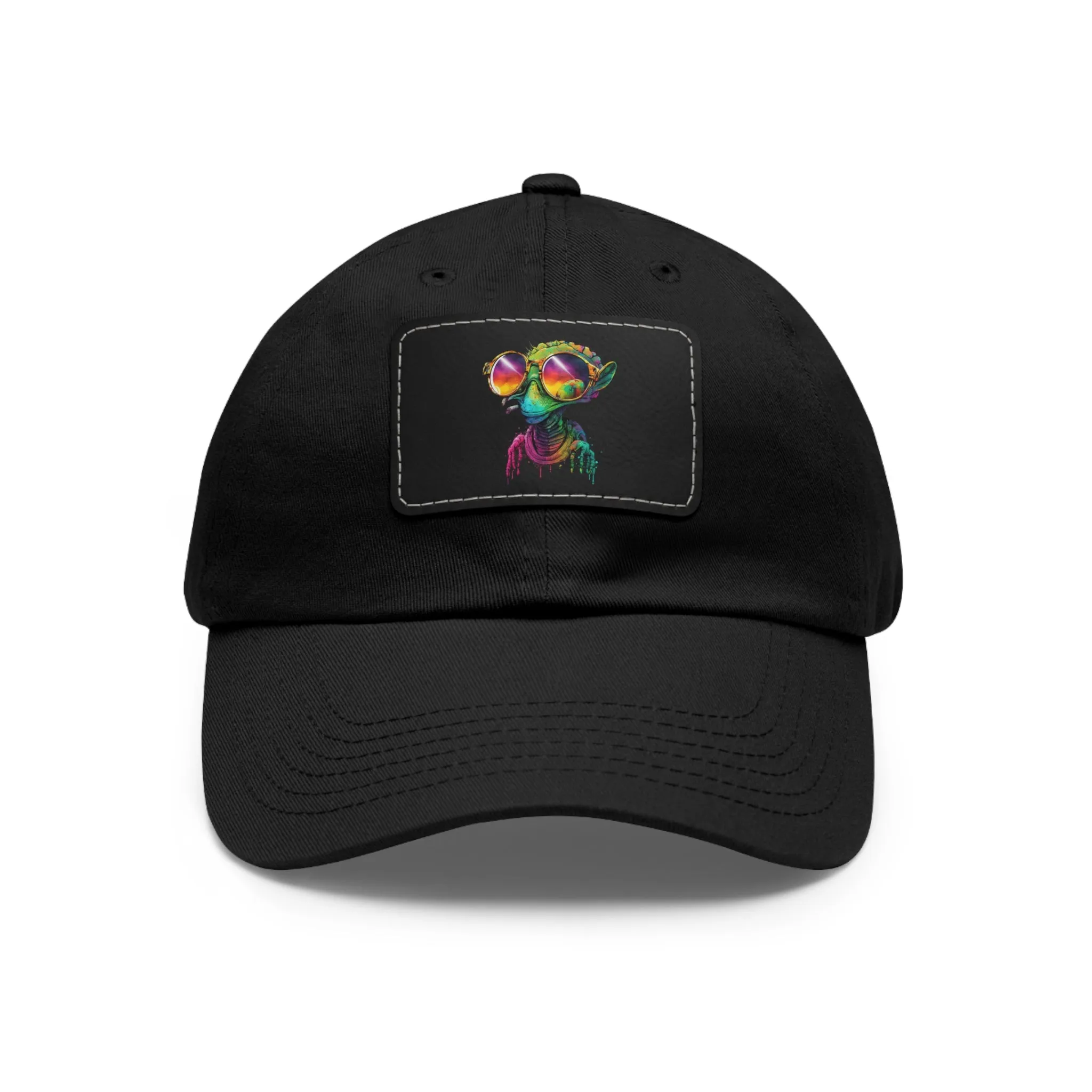 Cool Alien in shades Dad Hat with Leather Patch (Rectangle)