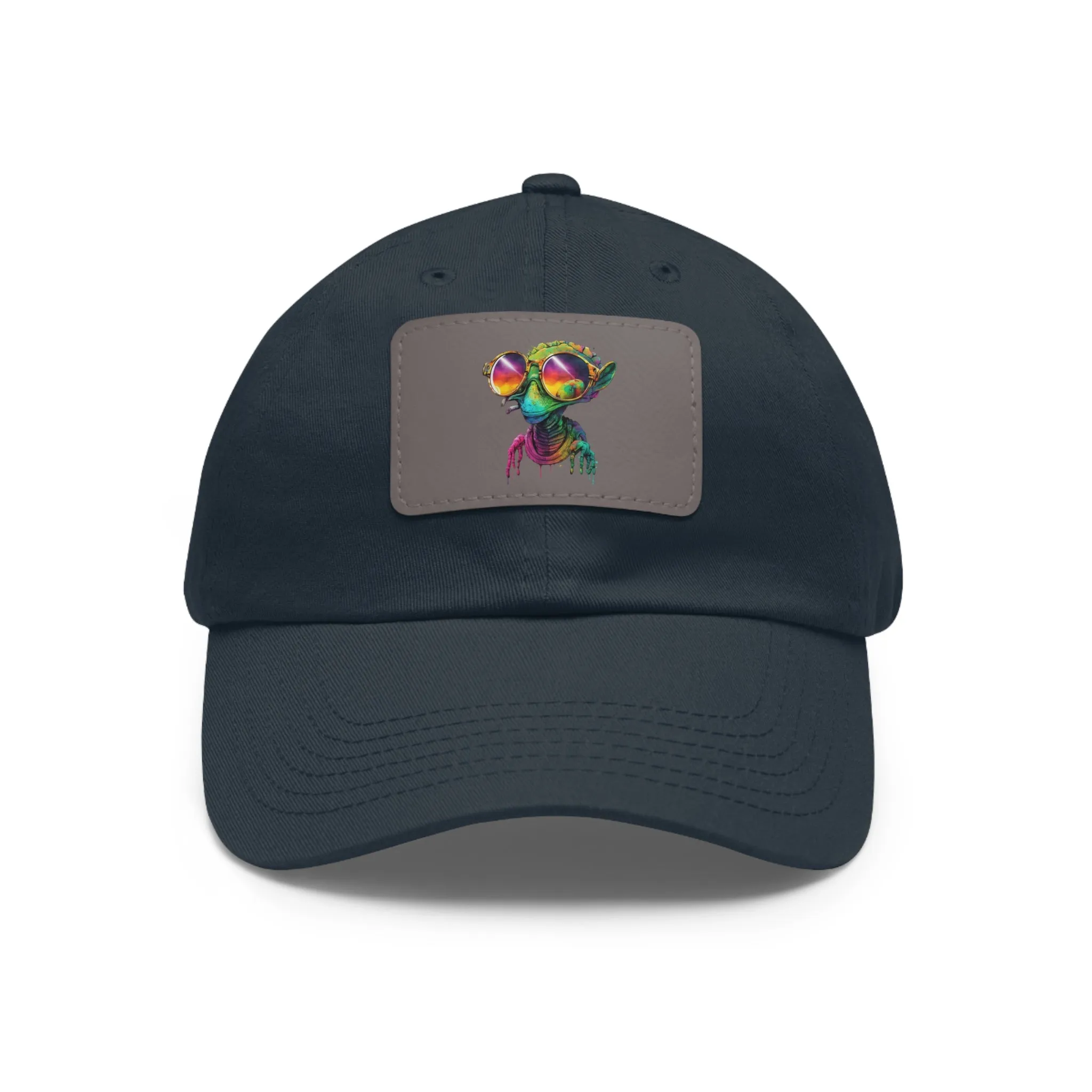Cool Alien in shades Dad Hat with Leather Patch (Rectangle)