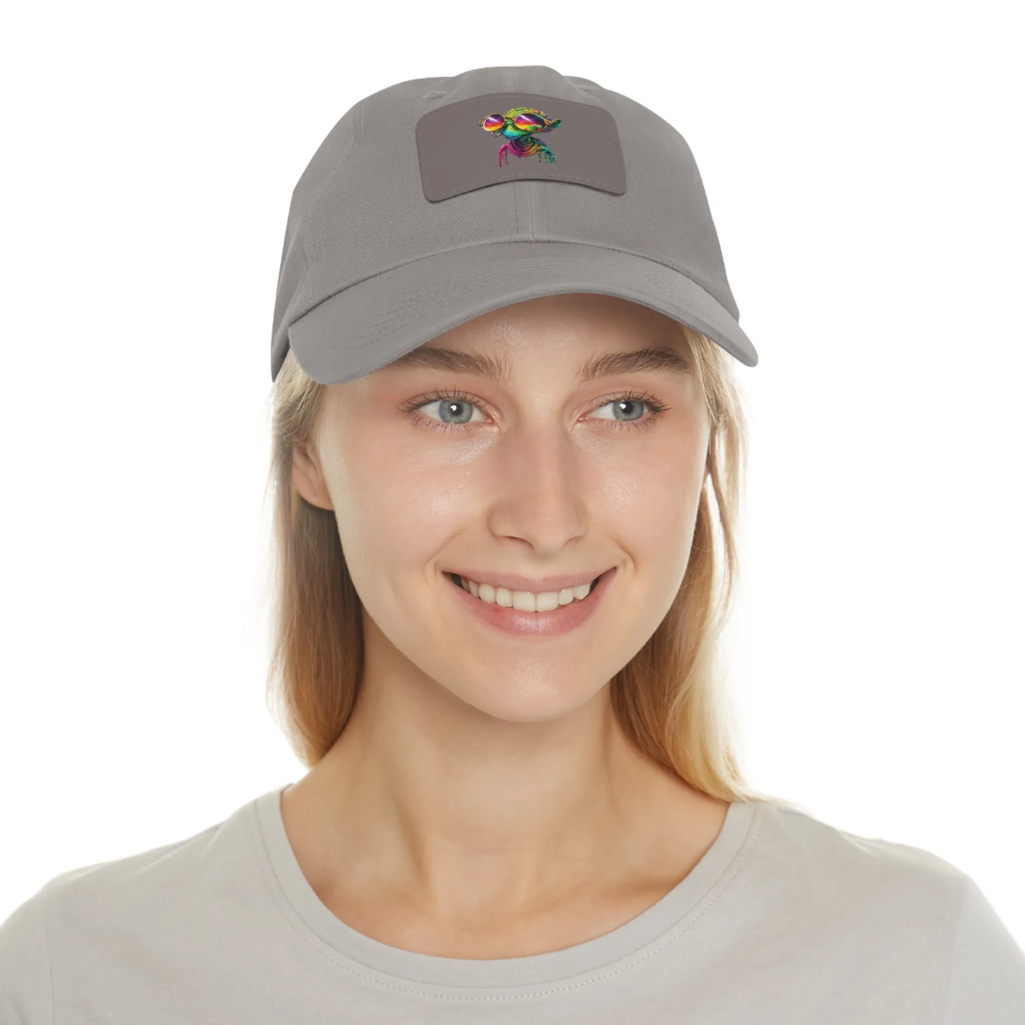 Cool Alien in shades Dad Hat with Leather Patch (Rectangle)