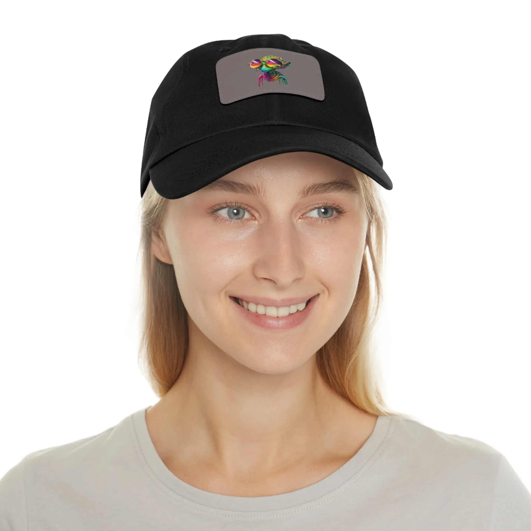 Cool Alien in shades Dad Hat with Leather Patch (Rectangle)