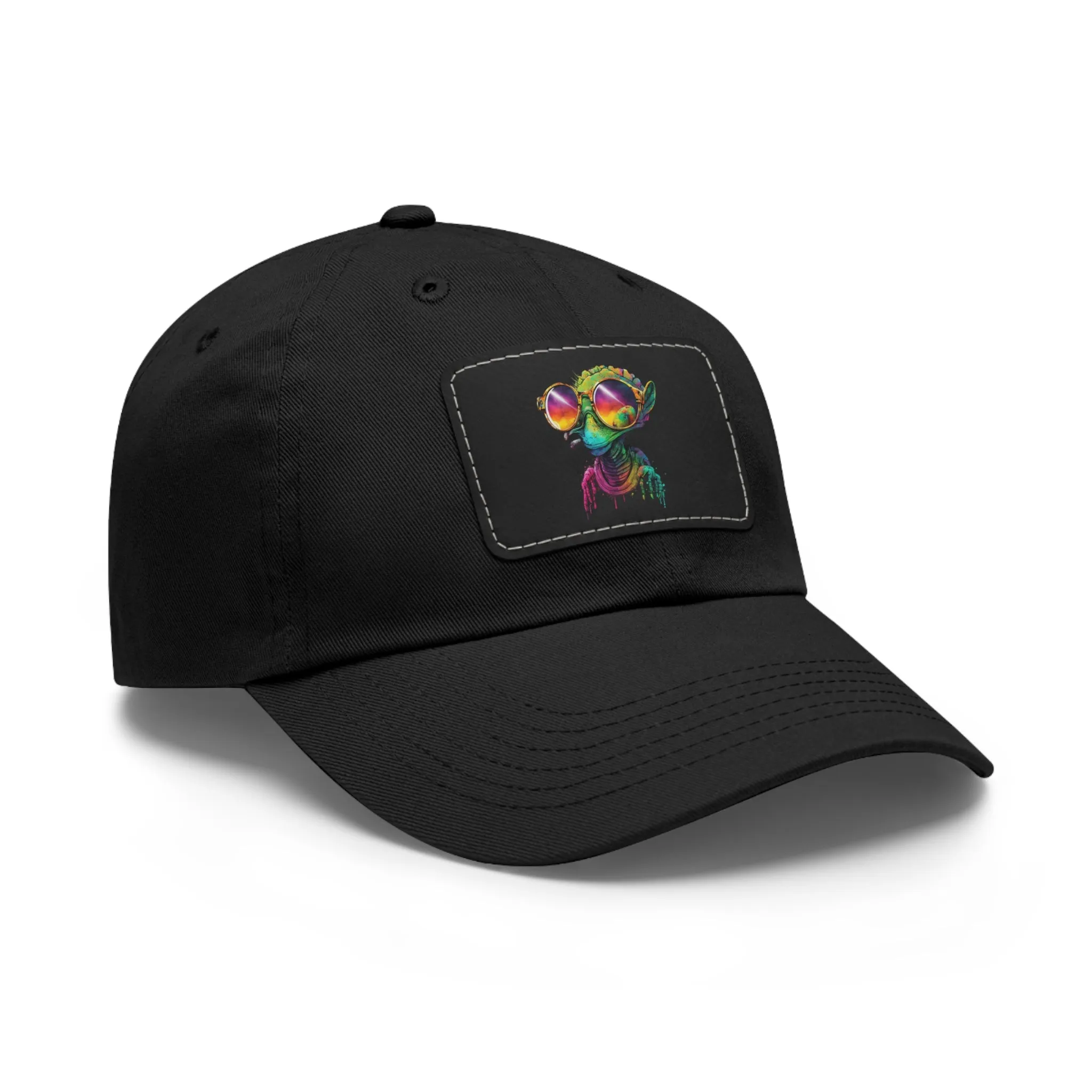Cool Alien in shades Dad Hat with Leather Patch (Rectangle)
