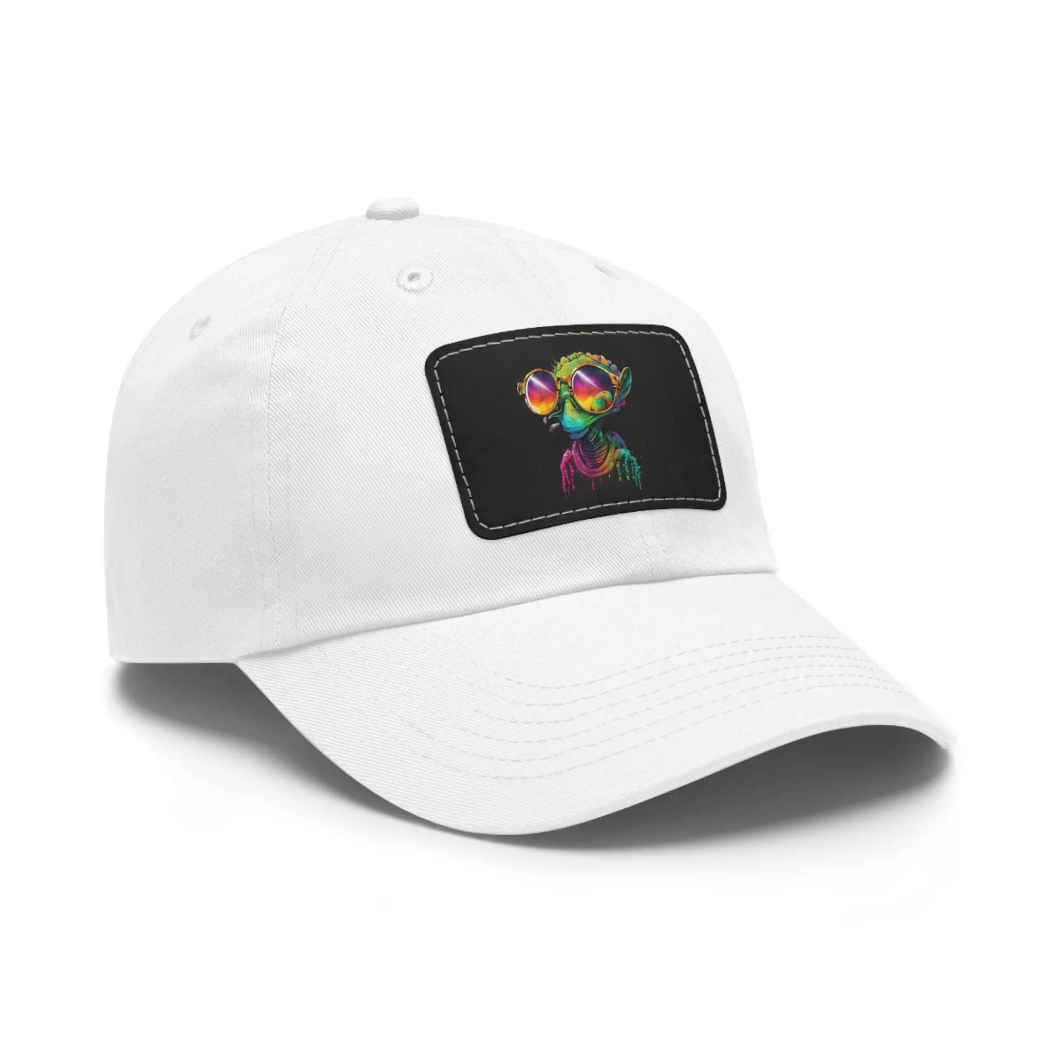 Cool Alien in shades Dad Hat with Leather Patch (Rectangle)
