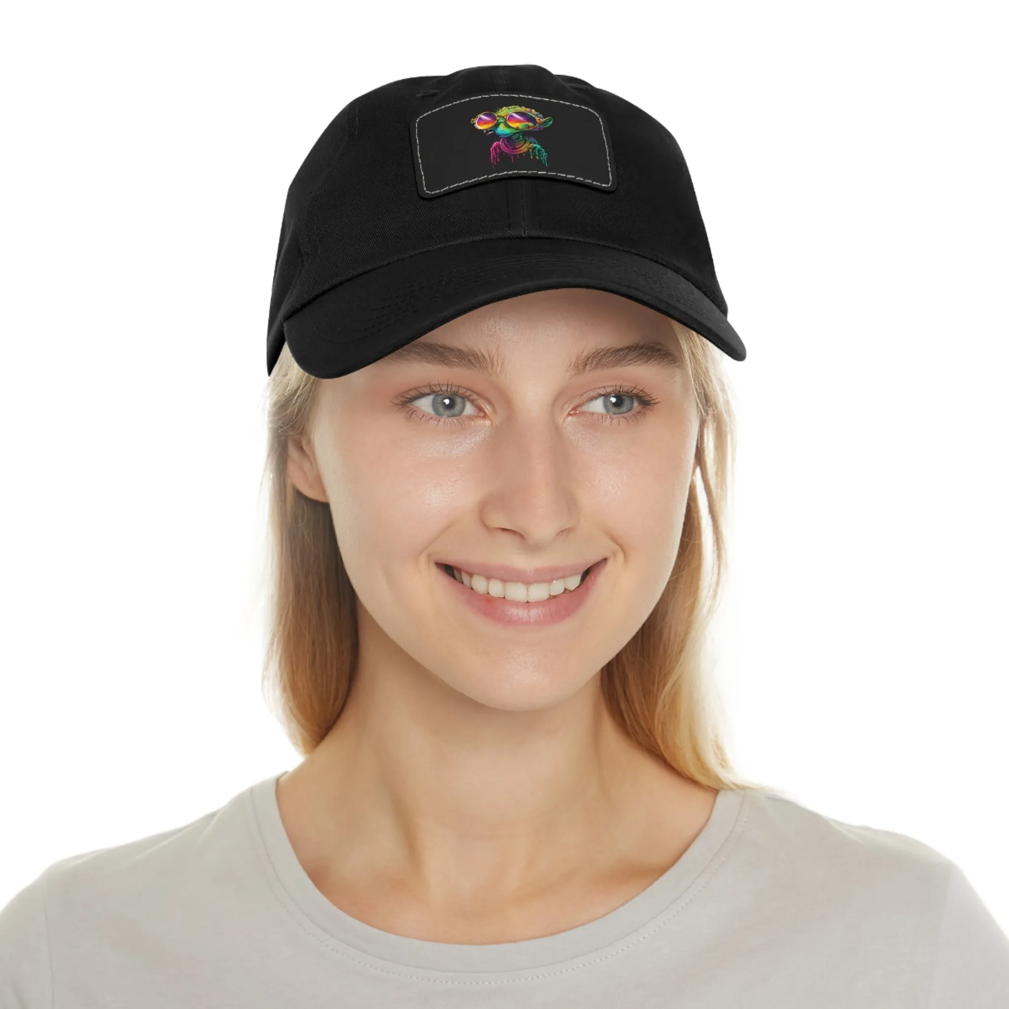 Cool Alien in shades Dad Hat with Leather Patch (Rectangle)
